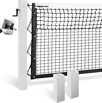 Katop In Ground Tennis Net Set, 4 Square Aluminum Posts & Heavy Duty Double-Layer Tennis Net, Unique Built-in Winder Design, Sturdy and Durable, Follows ITF Standards