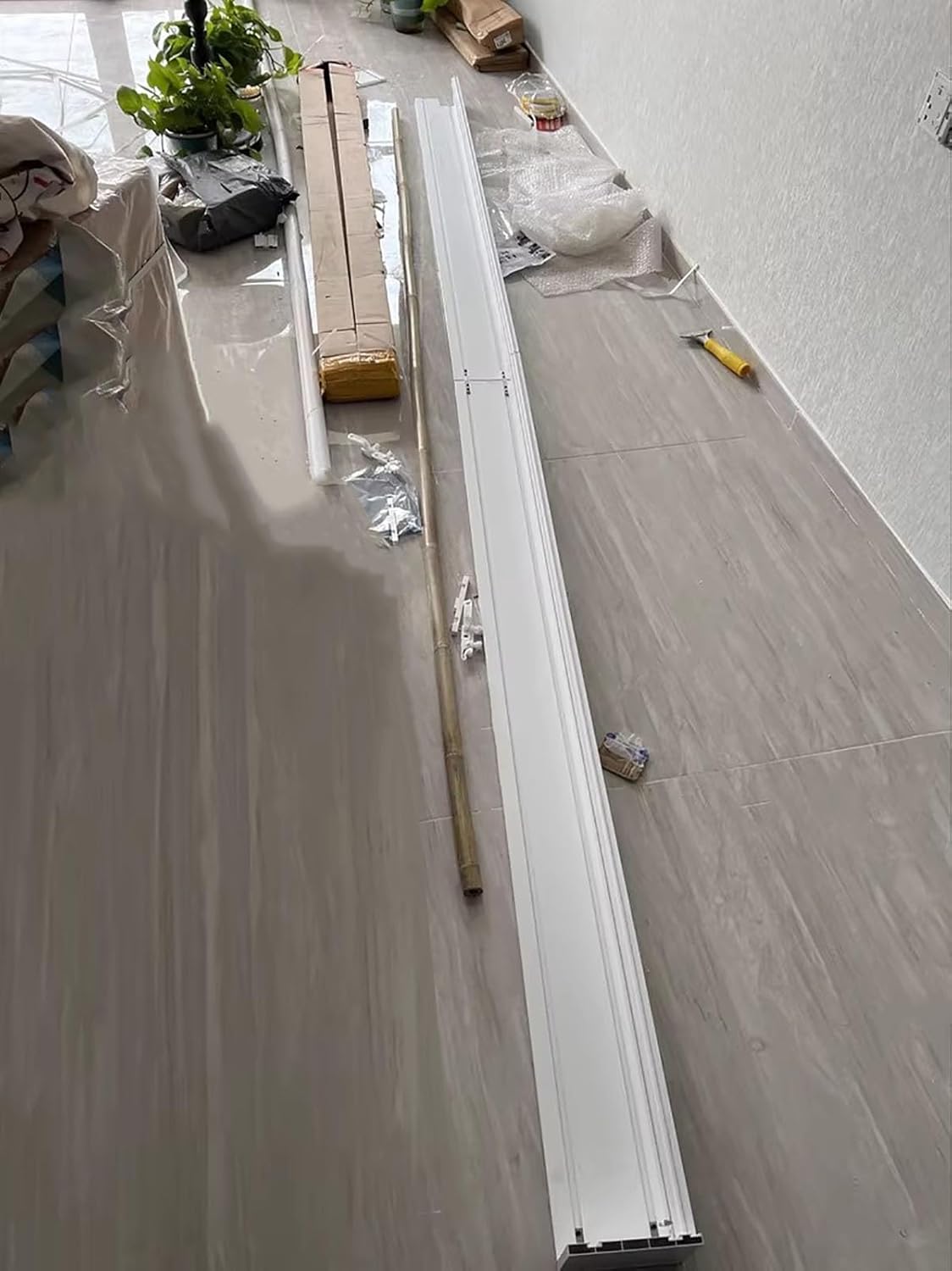 Sliding Door Ceiling Curtain Valance Box Cover, 100% Blackout Panel, White Aluminum Valance Set for Living Room, 10.5 CM Height, 1.2m/4ft Length, Elegant & Functional