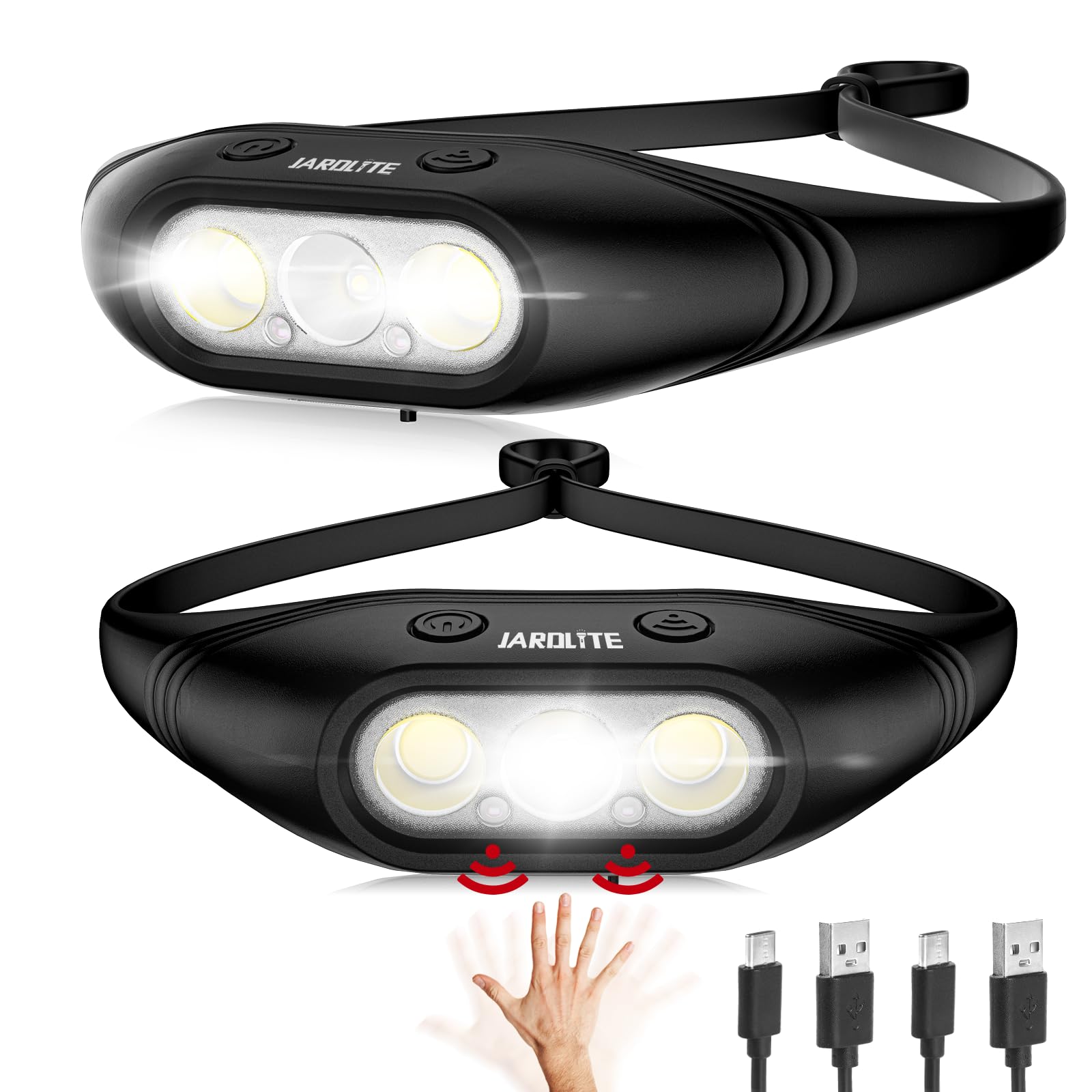 JARDLITE Rechargeable Super Bright Headlamp 2PCS Whole Silicone Head Lamp, Motion Sensor LED Headlamp with Memory Function, 10 Modes Headlamps for