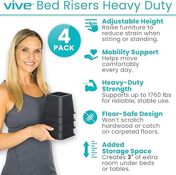 Vive Bed Risers Heavy Duty (4 Pack - 3 Inch) - Furniture Lifts Risers