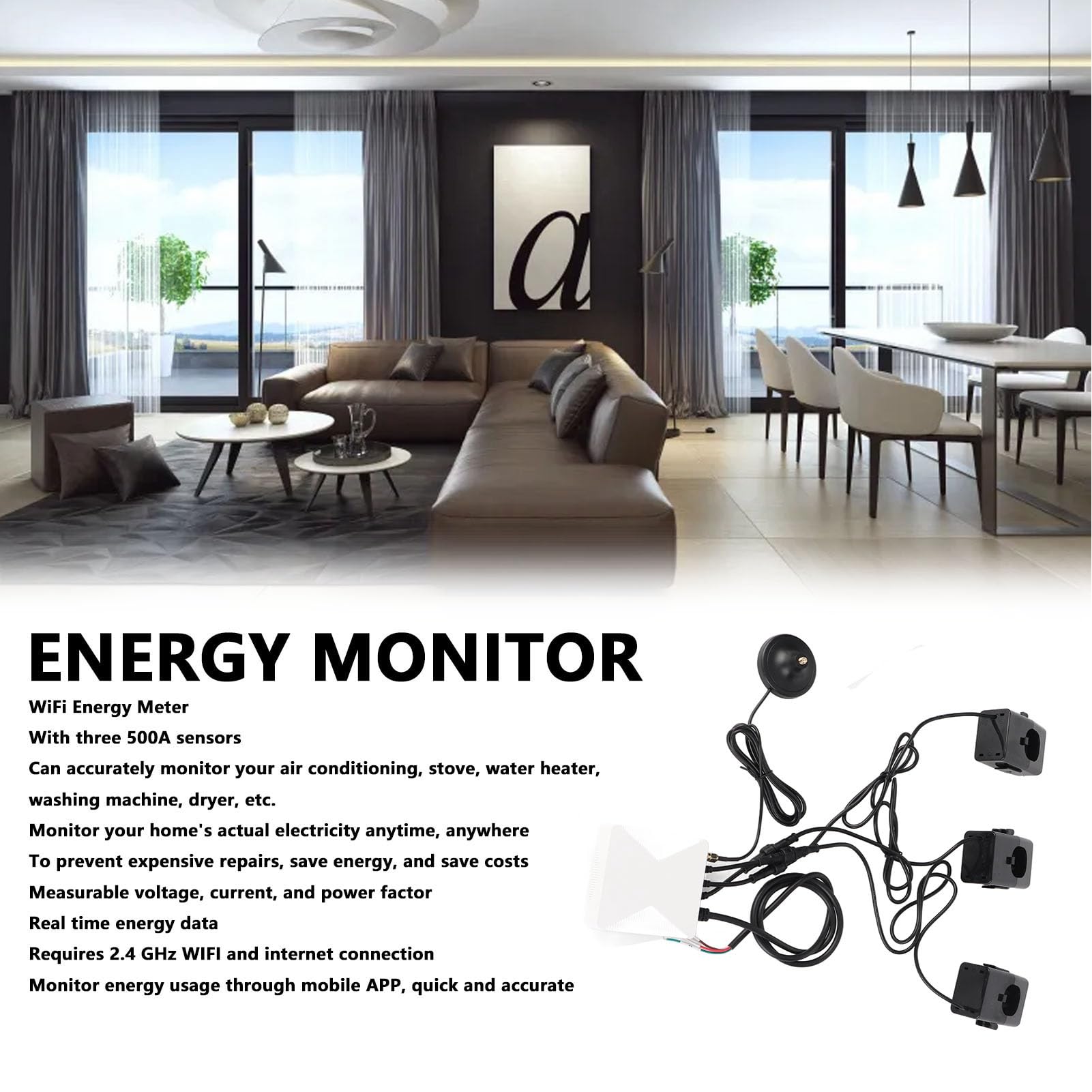 Keenso WiFi 3 Fazowy Licznik Energii Inteligentny Monitor Energii do