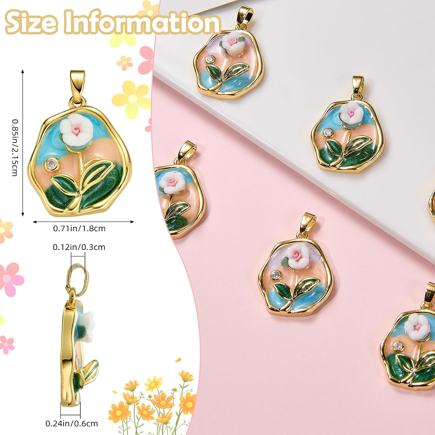 Vintage Metal Flower Charms for Jewelry Making Van Gogh Inspired Oil Painting Style Brass Enamel Charms Pendants for Earrings Necklaces Bracelets DIY Supplies - Image 2