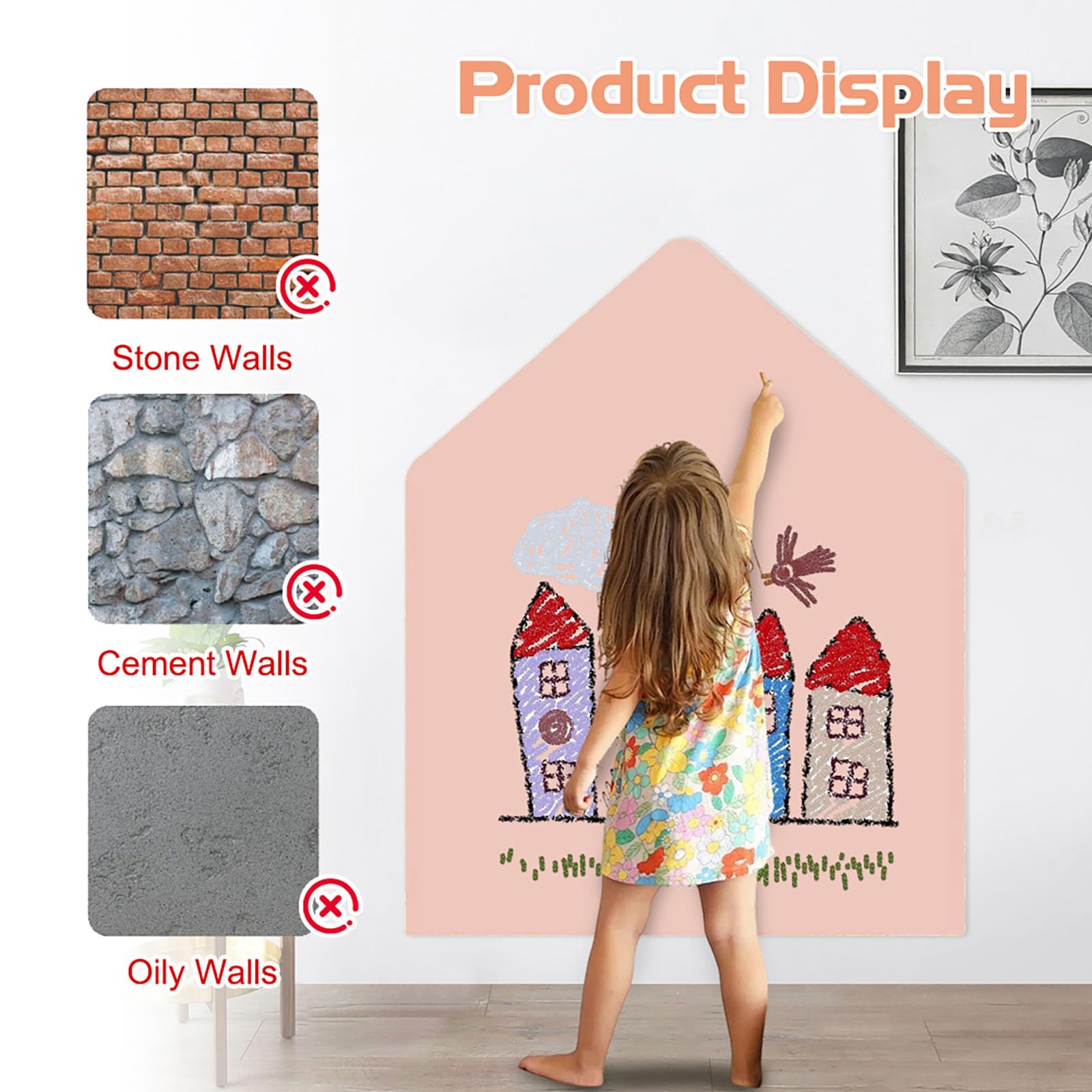 Lavagna Magnetica da Parete 80 x 100 cm, Autoadesiva Lavagna Cancellabile per Bambini con Gessetti, Pannello Decorativo Parete per Cameretta dei Bambini, Scuola, Ufficio (Rosa Chiaro)