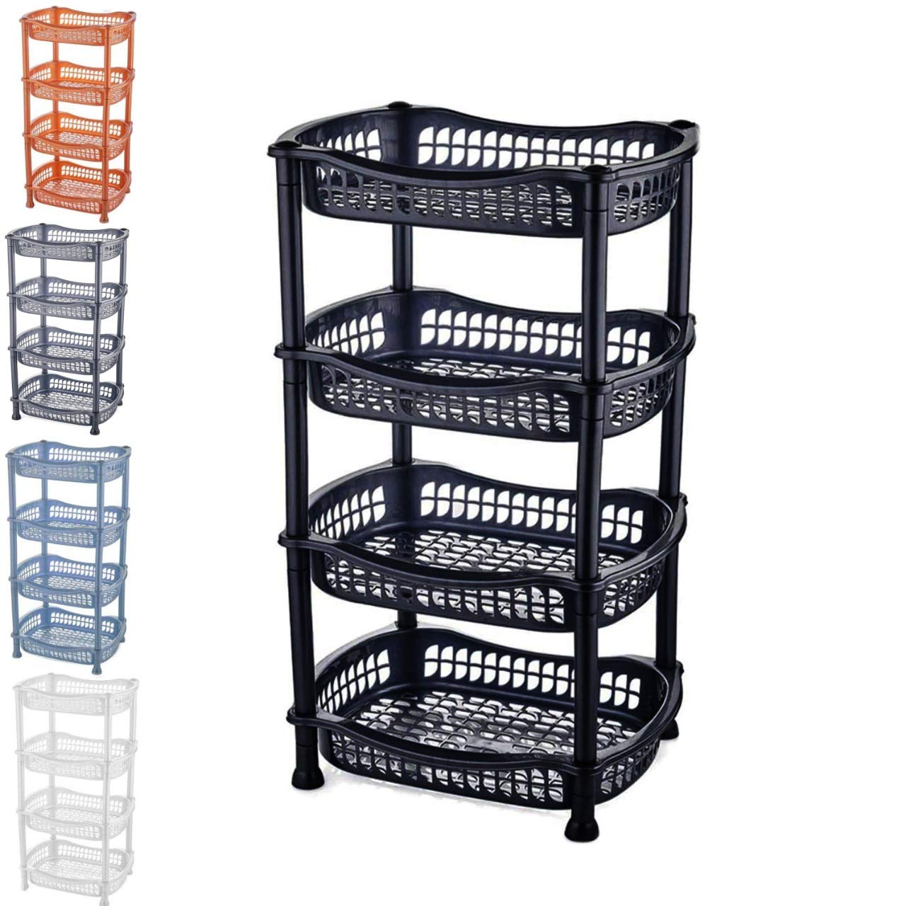 A406 Black 4 Tier Vegetable Fruit Storage Basket Rack Kitchen Utility Stacking Stackable (Black)