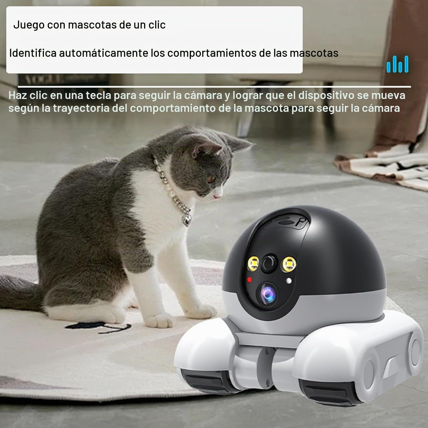 Robot de Cámara de Mascotas, Cámara de Seguridad Robot Wi-Fi Camera con Ruedas 1080P Doble Lens Control Remoto en Hogar Trabajo Mascotas, 64G Tarjeta Incluido