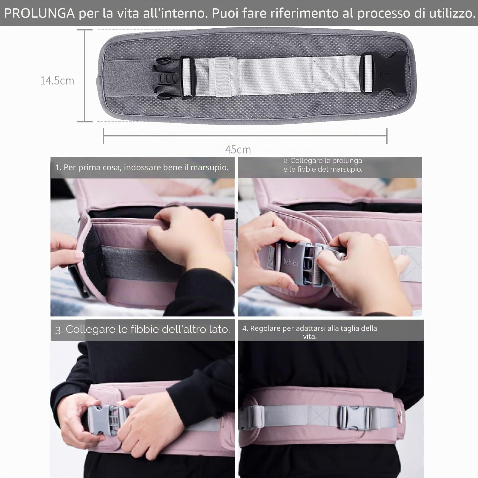 Bebear Marsupio,Bebamour Marsupio per 0-36 mesi, marsupio traspirante da neonato a bambino, approvato dagli standard di sicurezza, seggiolino ergonomico 6 in 1 anteriore (New Air Grey)