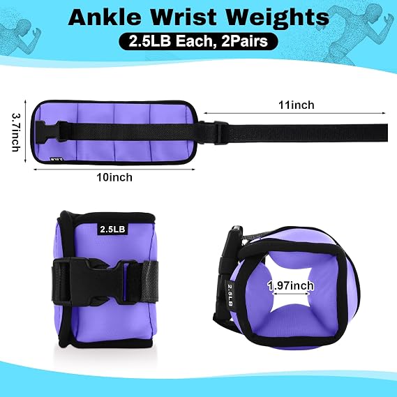 Hollowfly 2 Pairs Ankle Wrist Weights for Land or Aquatic Exercise Aqua Cuffs Aqua Aerobics Fitness Bands for Ankle and Wrist Adjustable Weights for Swimming Pool Workout Equipment