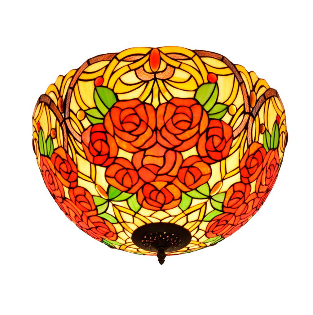 YNIYUJKL Tiffany-Style Semi-Ceiling Light 20-Inch Rose Flower Ceiling Lamp Stained Glass Ceiling Lamps For Living Room Bedroom Aisle Corridor Ceiling Light