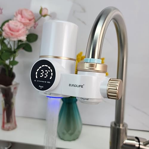 Miniatura 3 de Combo EUROLIFE - Filtro de agua para montaje en grifo EL-LS-A13, filtro de agua LED para fregadero con luz UV e indicador de vida del filtro en