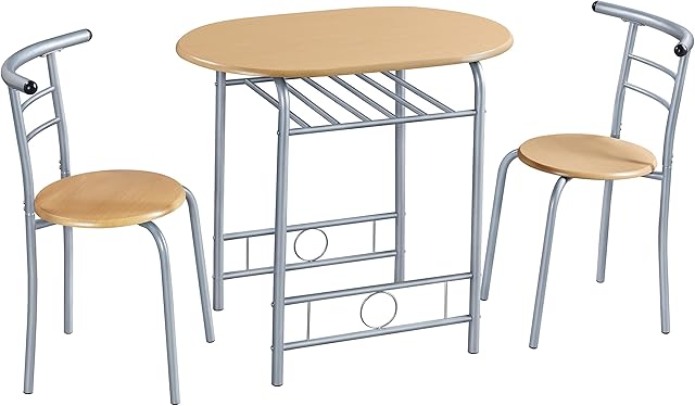 costoffs 3-Piece Dining Room Set, Compact Table Set with Steel Legs and Storage Rank, Kitchen Table & Chair Sets for 2, Modern Design Table Set for Small Space/Apartments/Dorm Room, Natural