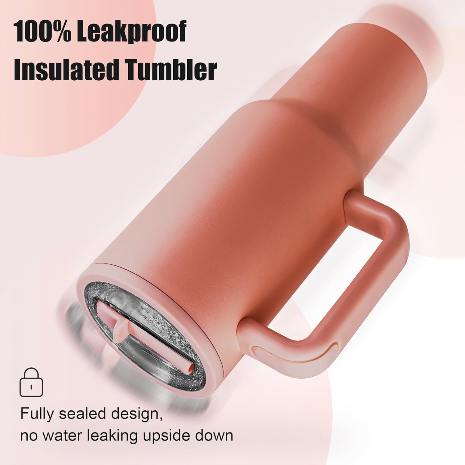 40 oz Insulated Tumbler with Handle and Straw,100% Leakproof Stainless Steel Water Bottle Travel Mug,Valentine's Day Tumbler,Gifts for Men & Women,Cup Holder Friendly,BPA-Free (reddish-rust) - Image 3