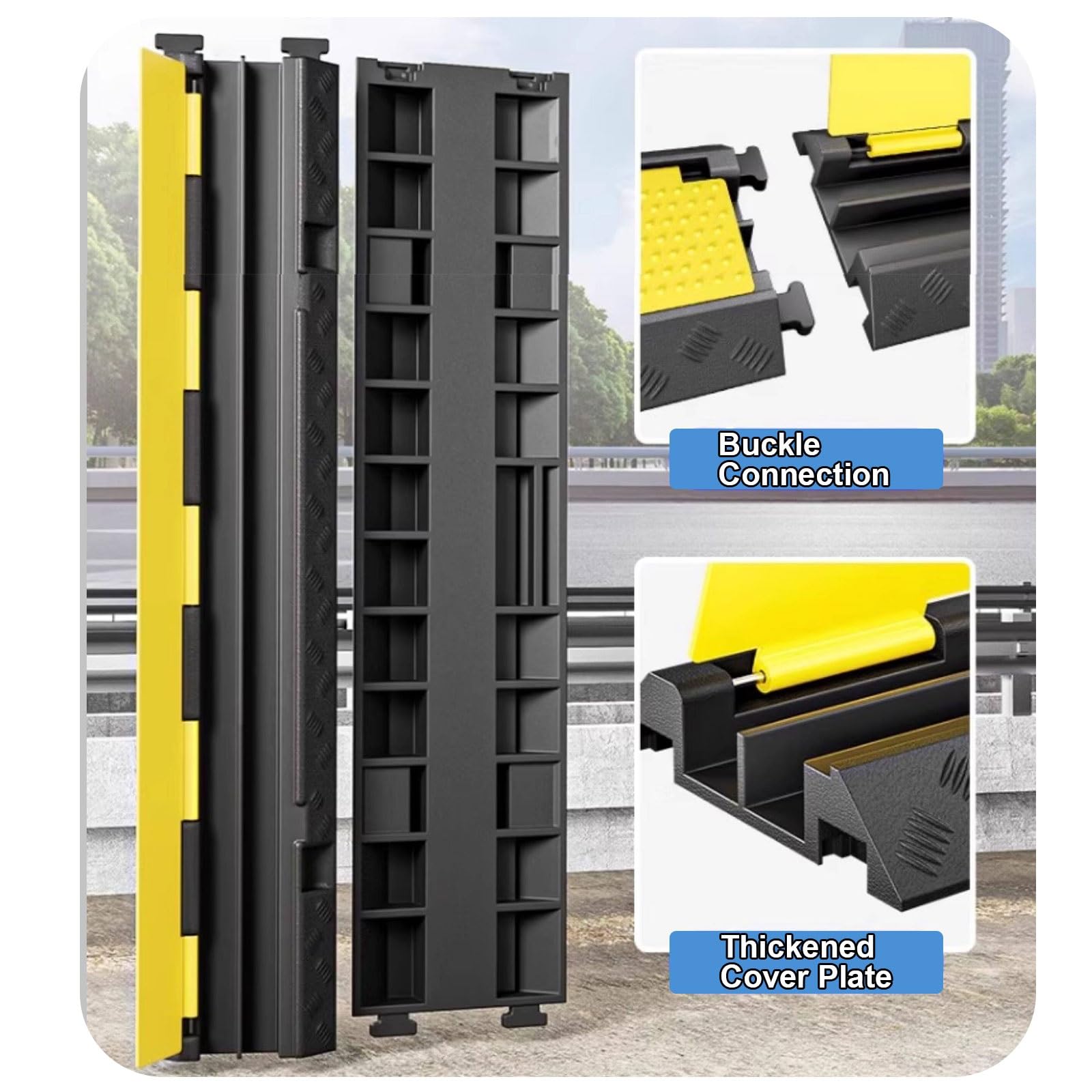 100 cm Goulotte Électrique Extérieur, 1 Canal Passe Câble, Haute Visibilité Passe Câble Bureau, pour Parkings, Routes, Écoles et Entrepôts