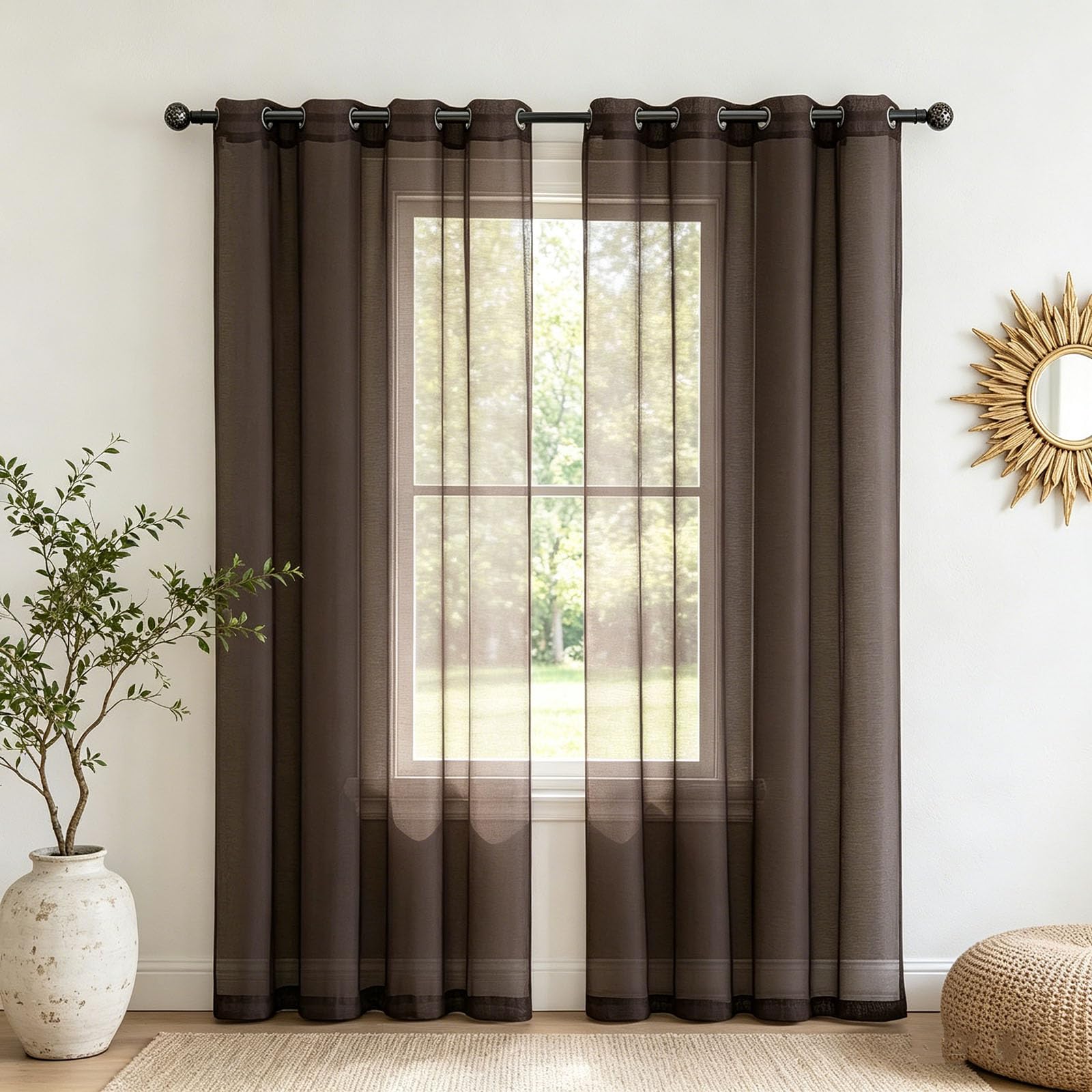 Rideaux voilages semi-transparent marron filtrage de lumière et séparation de pièce