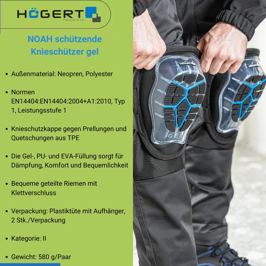 Högert Technik - NOAH Ginocchiere protettive, gel nero, tinta unita (2 pezzi/confezione) | Ginocchiere professionali | per artigiani professionisti e fai da te [cantiere, giardino, piastrelle]