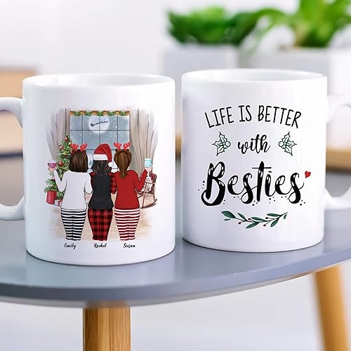 Miniatura 51 de Gossby Taza de café de Navidad personalizada para amigas, regalos de amistad personalizados para mujeres con diseño, nombre, regalo de mujer para 3