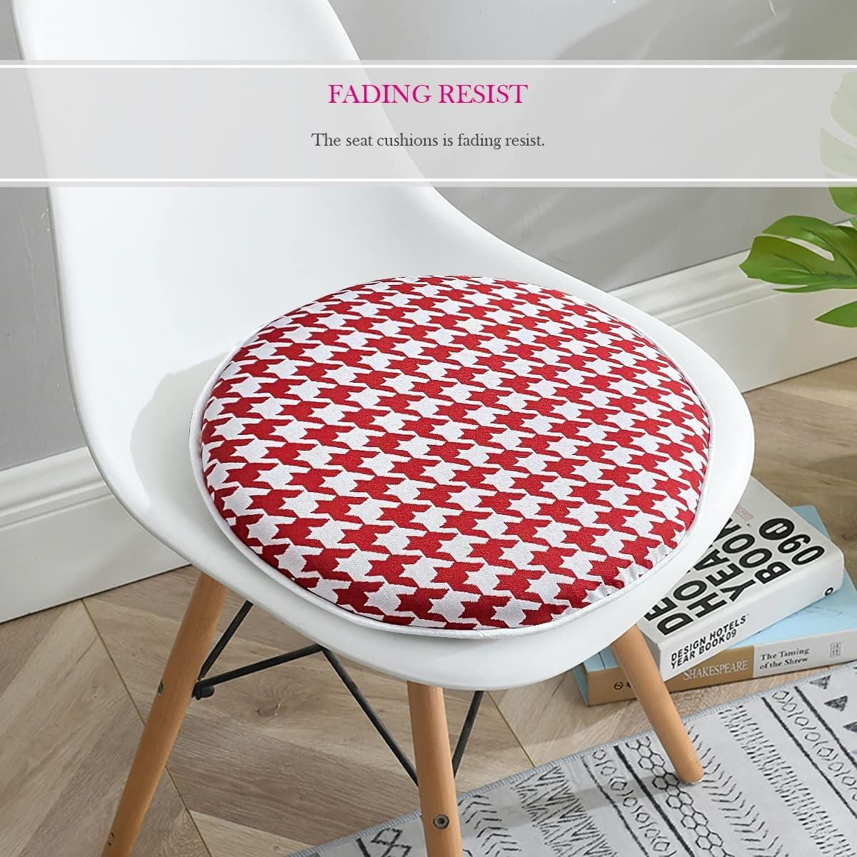 Bistro Chair Cushions Set of 2 Red Outdoor Seat Cushions 16x16 Inch Houndstooth Round Patio Chair Pads