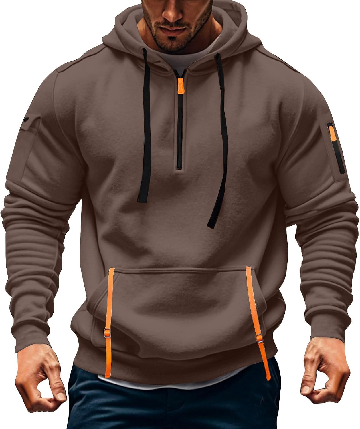 Men's Tactical Hoodies Under $35 Big and Tall Fleece Cargo Fall Sweatshirt image 2