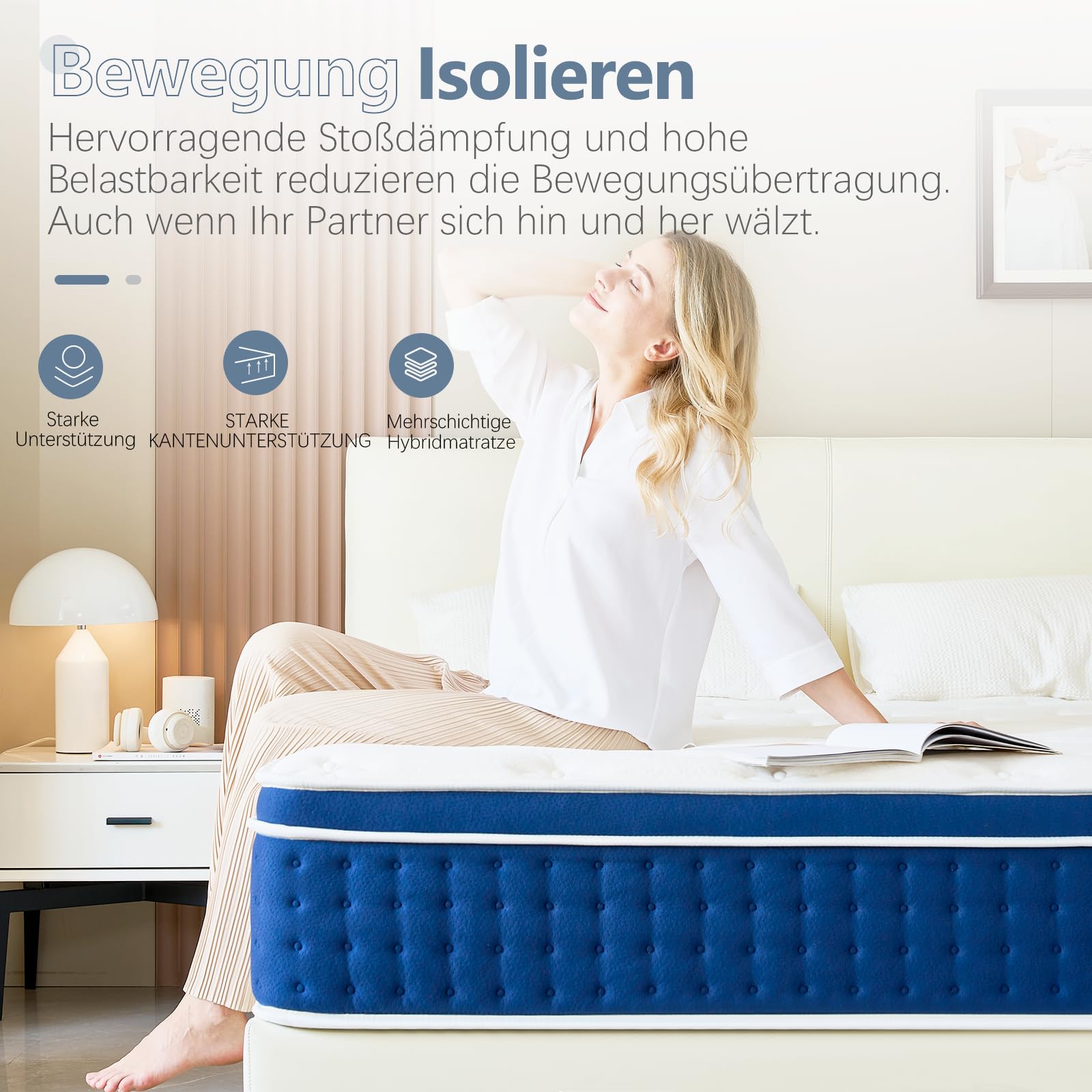 Bednew Materasso una Piazza e Mezza 120x200cm, Materasso a Molle Insacchettate Indipendenti 7 Zone, Memory Gel, Supporto Lombare, Spessore 30cm, Öko-Tex, 101 Notti di Prova