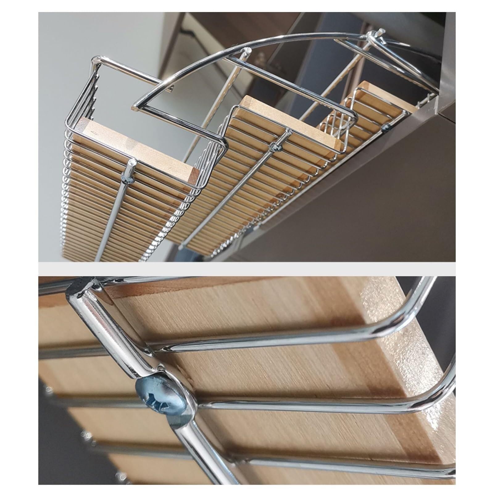 Organizer estraibile a 3 ripiani, in acciaio inox e legno, 29 x 30 x 26 cm, per dispensa, bar, caffetteria