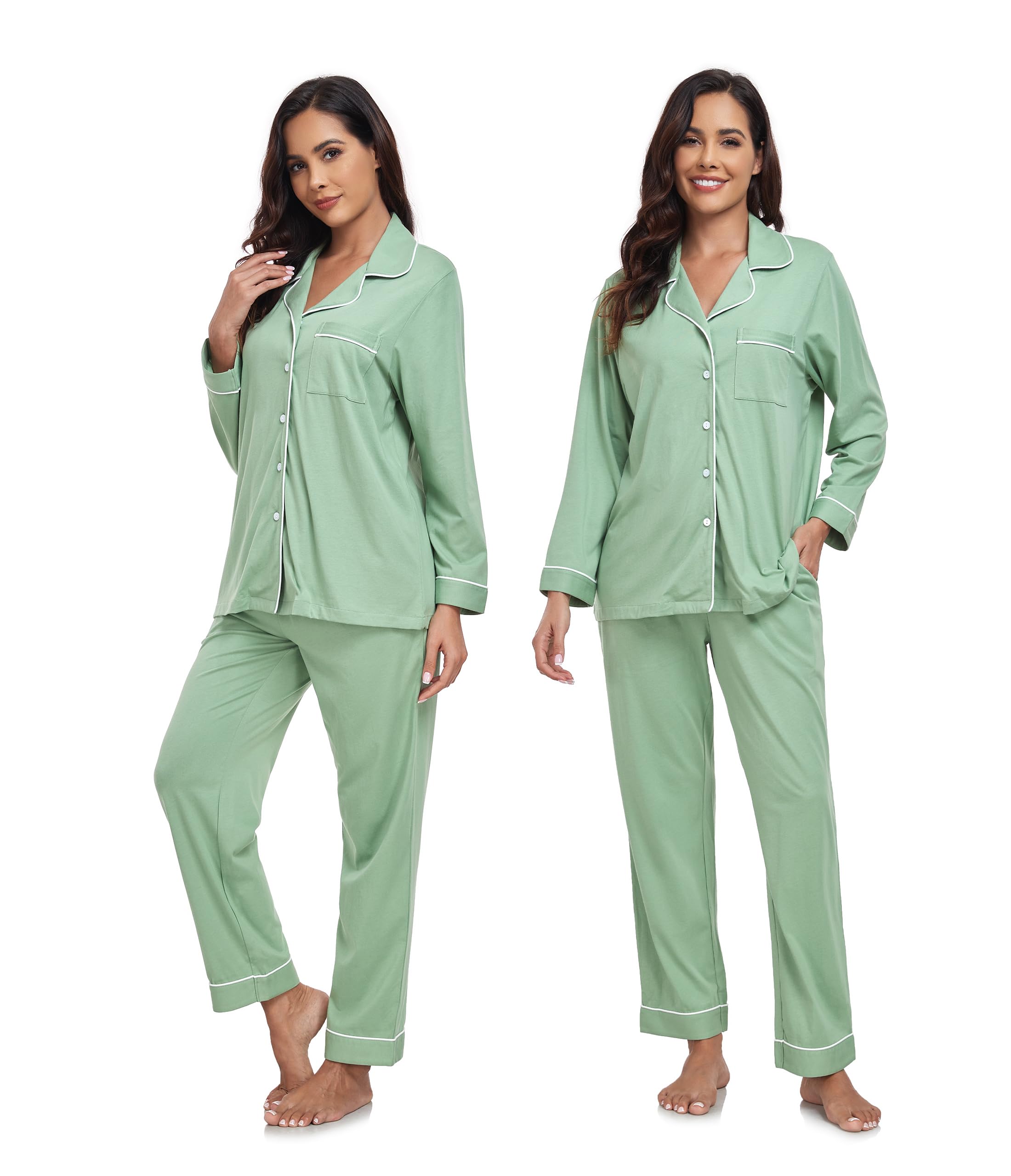 COLORFULLEAF Pijama para mujer, 100% algodón, con botones, manga larga, conjunto de pijamas de dos piezas