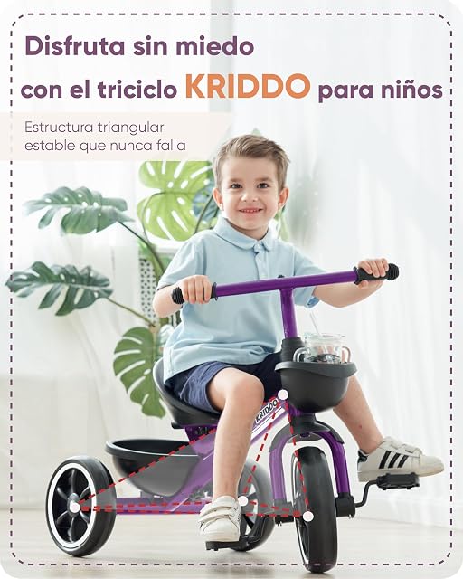 Foto 2 de 6 de KRIDDO Triciclo Infantil para Niños de 2 a 5 Años, Triciclo para Niños y Niñas con Diseño Antivuelco