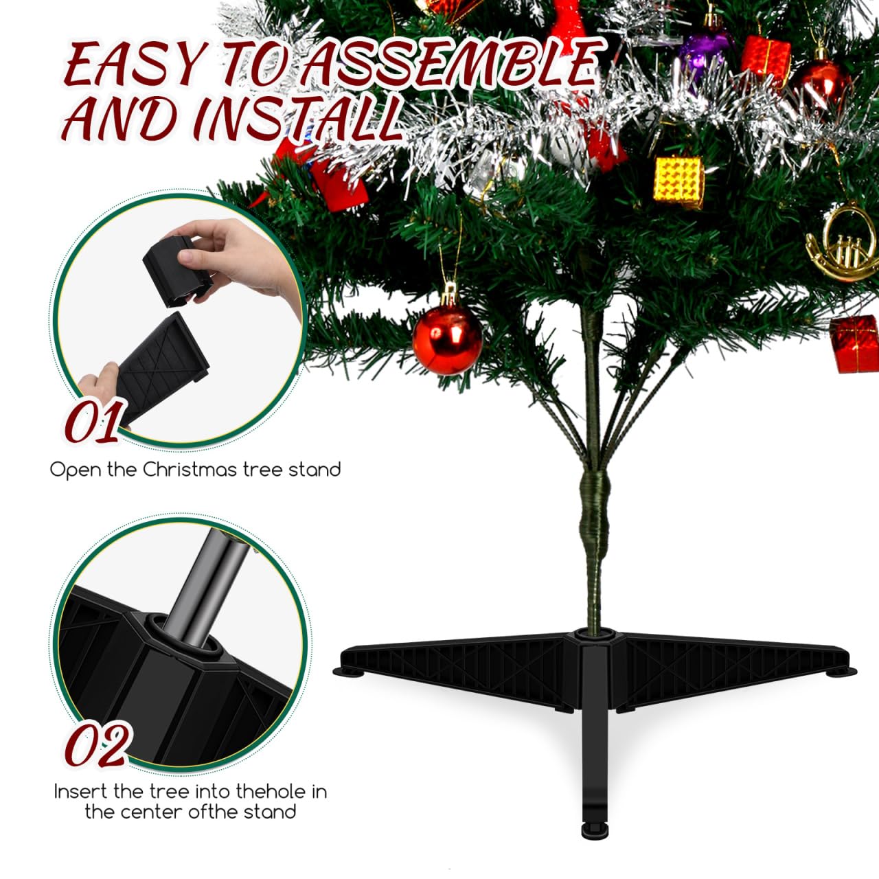 Cabilock Pied de sapin de Noël artificiel pliable en plastique de 30,5 cm pour décoration de sapin de Noël