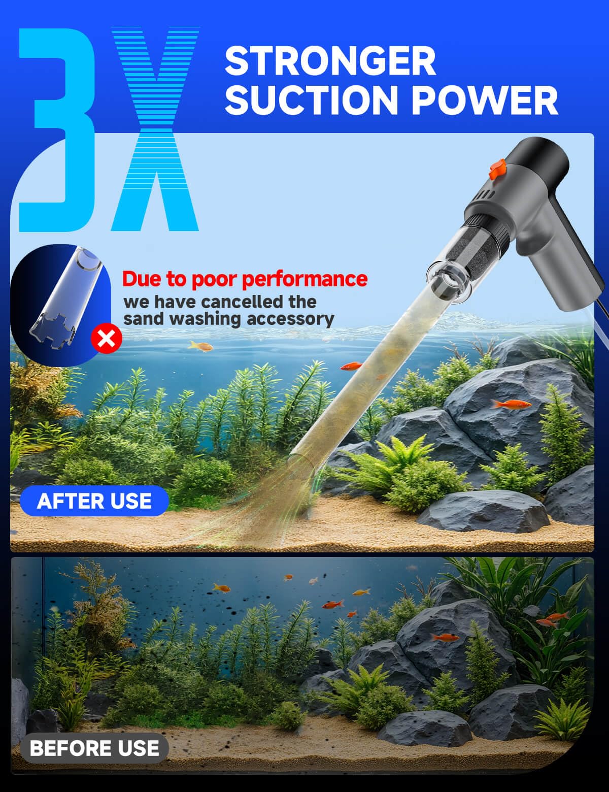 Un kit de limpieza eléctrico de grava para acuarios con succión fuerte de alta presión, aspiradora multifunción 6 en 1 y cambiador de agua para acuario, aspiradora de grava con herramientas de