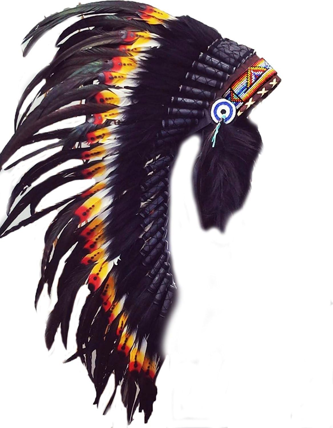 Y11 Medium Double Feather Headdress | Native American Indian Inspired Multicolor