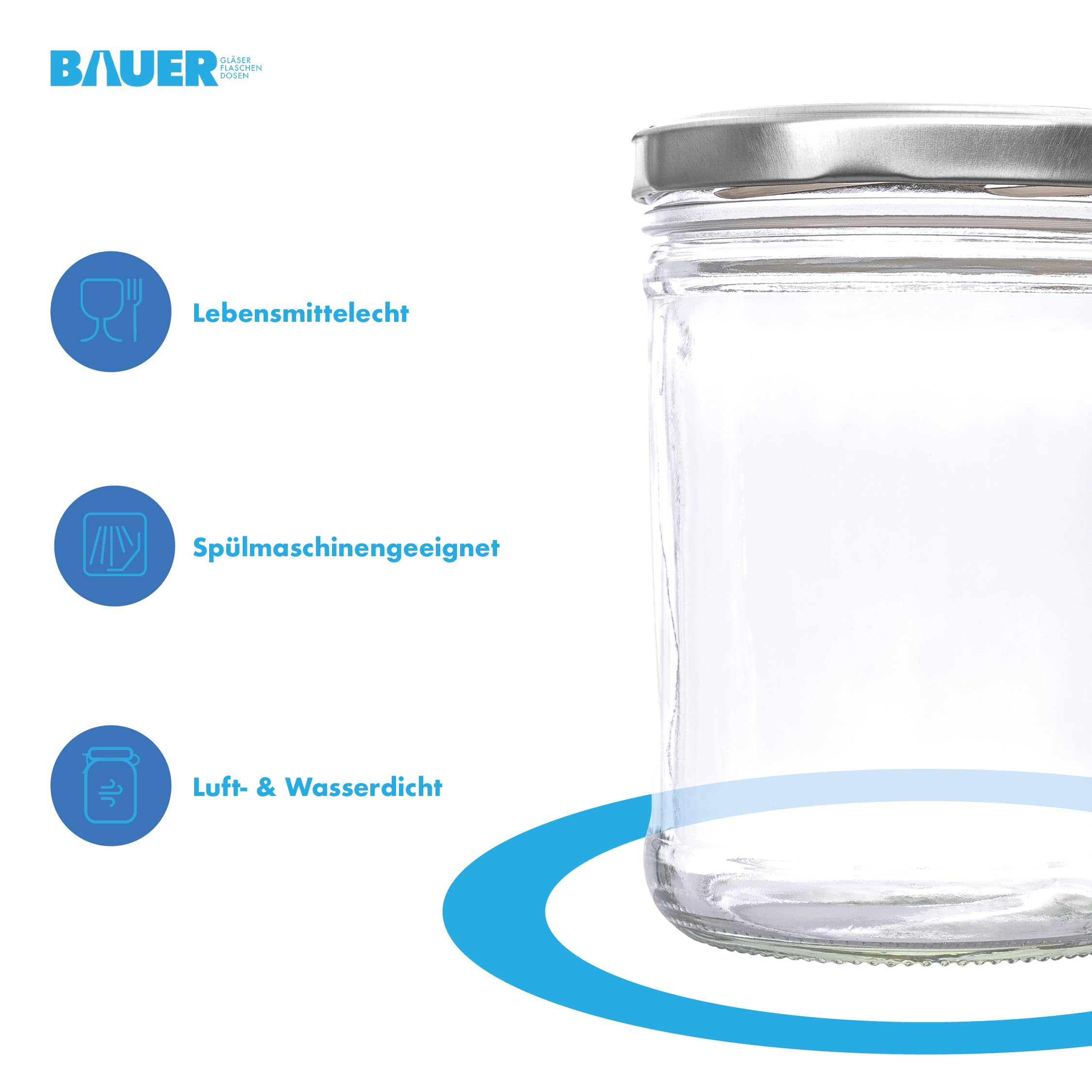 flaschenbauer.de - Tarros rectos (870 ml, con tapas Twist-Off TO100 plateados, 96 unidades, ideal para conservas, sopas y alimentos para bebés