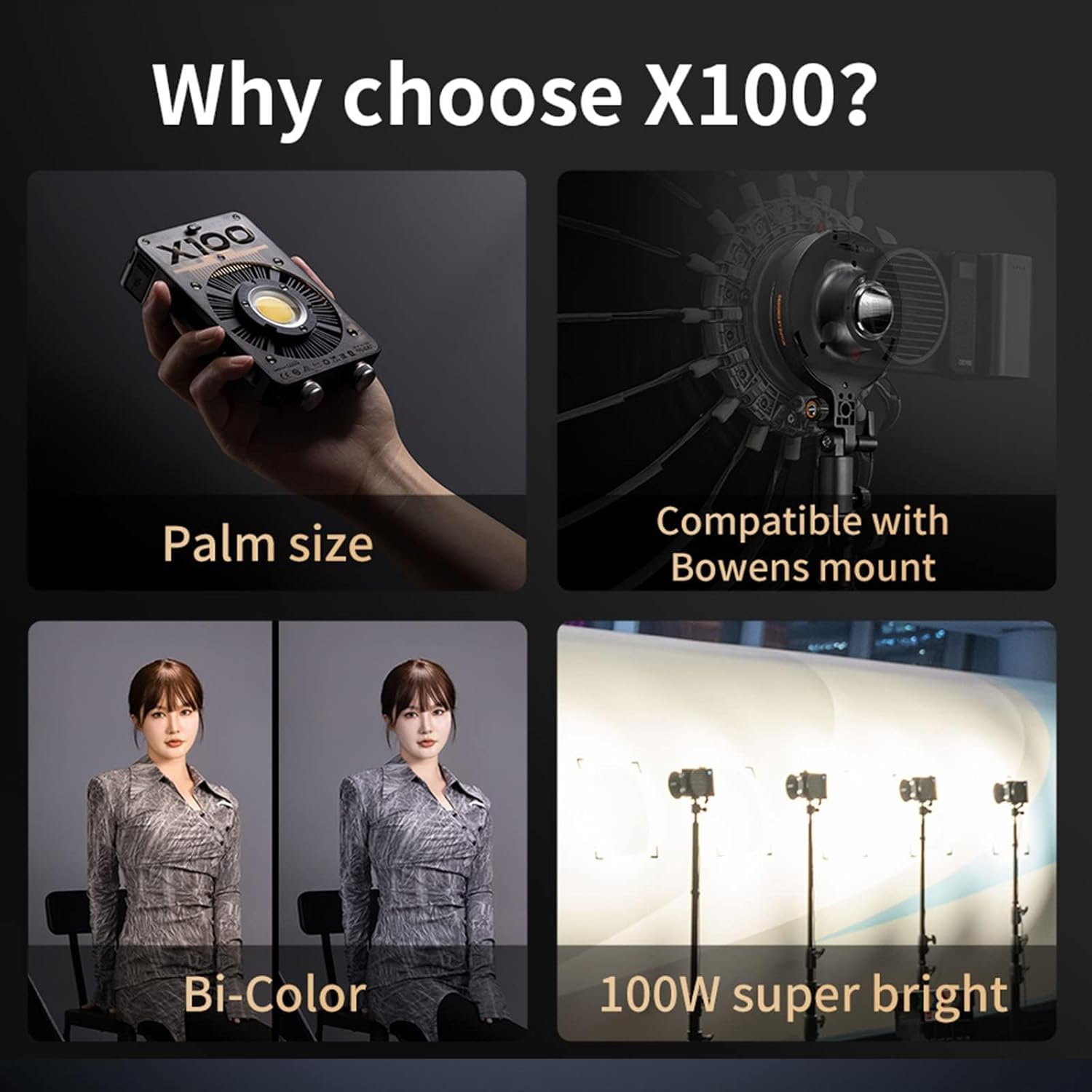 ZHIYUN MOLUS X100 PRO V2 Upgraded Version 100w COB Led Video Light Bi-Color Video Light with with Bluetooth App Control Continuous Lighting,CRI 95+ TLCI 97+, 2700K-6500K