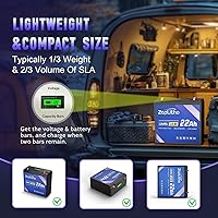 Vista 3 de Upgraded 12V 22Ah Lithium Battery LiFePO4, LCD Voltage Diaplay & 30A BMS, Deep Cycle Grade A Cells, Lightweight Lithium Iron Phosphate Battery for