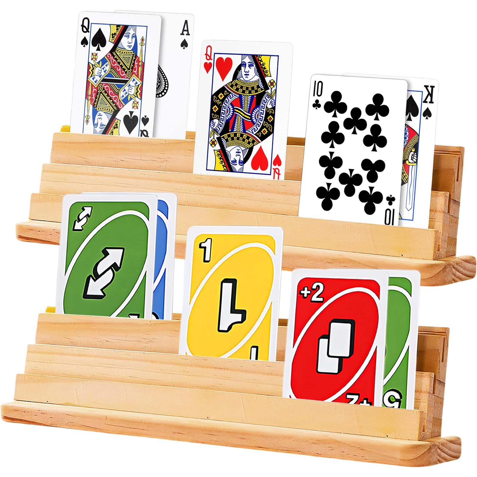 GOMETY Porta Carte da Gioco: 2 Pezzi in Legno Resistente, Esperienza di Gioco a Mani Libere, per Bambini, Anziani, Adulti (33cm)