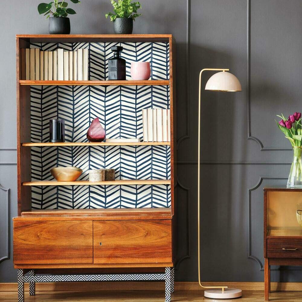 RoomMates RMK11646WP Cat Coquillette Herringbone Navy and White Peel and Stick Wallpaper, 52.1 x 502.9 cm - Image 2