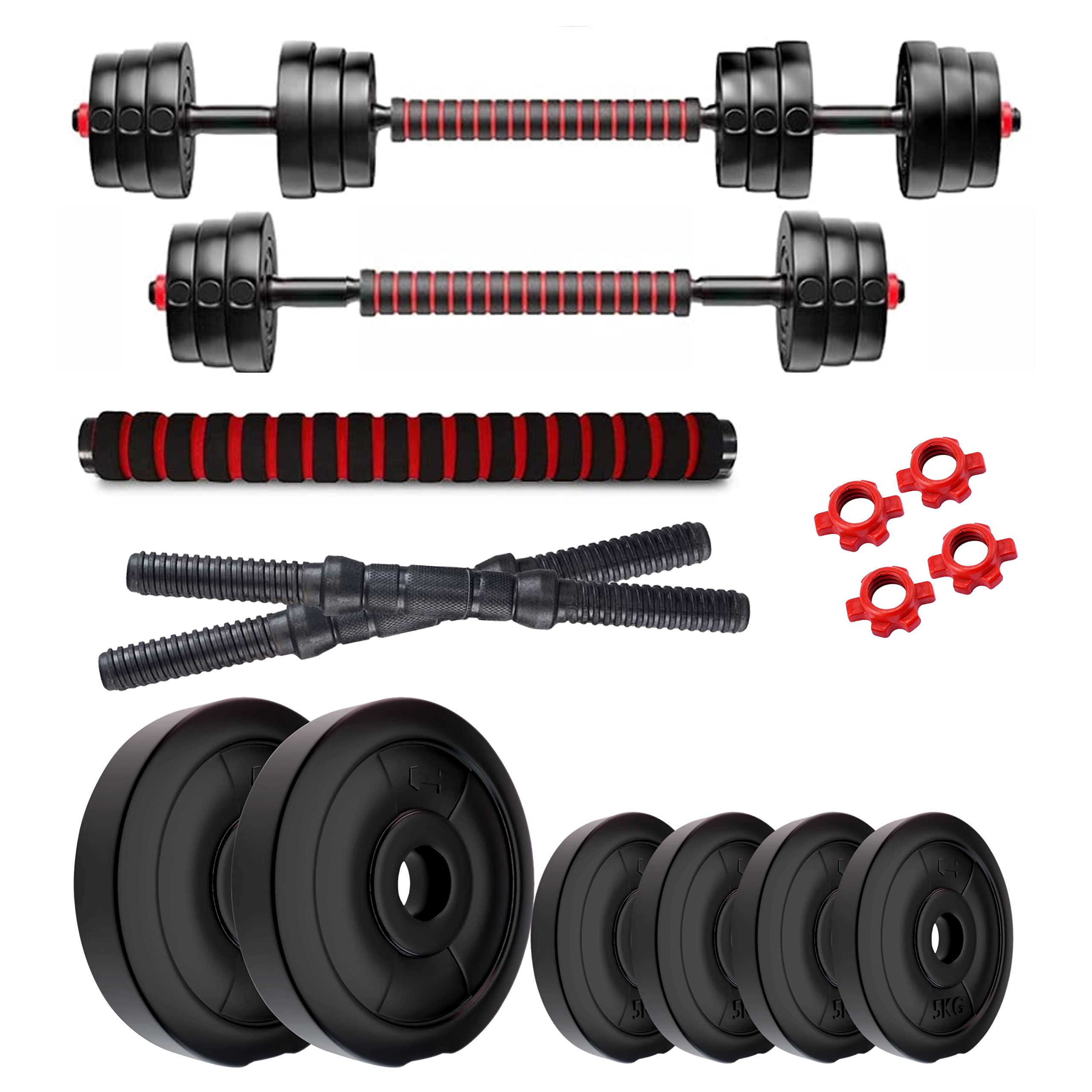 Kore 3 in 1 Convertible 40 Kg PVC Adjustable Dumbbells Set - Black