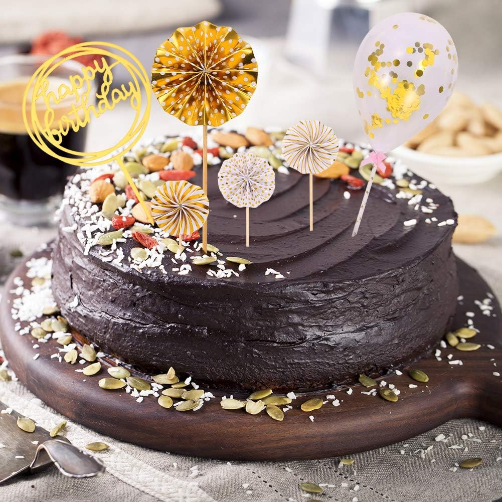 Amazon Co Jp Girldate ケーキトッパー お誕生日おめでとう かわいい ゴールド ケーキ挿入カード ケーキデコレーション ペーパーファン バルーン ケーキトッパー ケーキトッパー 6点セット ホーム キッチン
