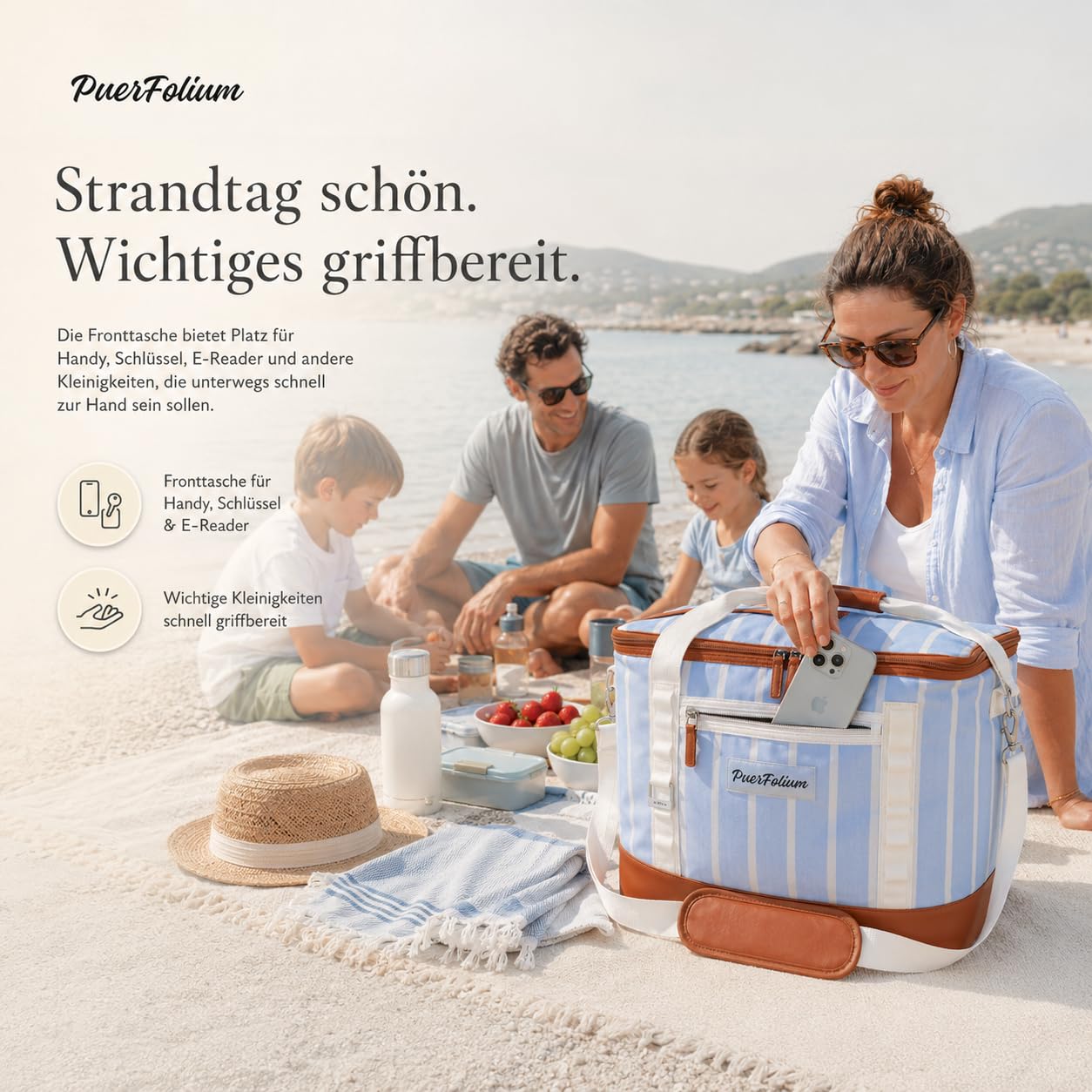 Borsa frigo grande, 45 l, XXL, borsa frigo per picnic, shopping, spiaggia, auto, campeggio, outdoor, viaggi, borsa termica passiva, borsa termica con patta superiore, pieghevole, stile