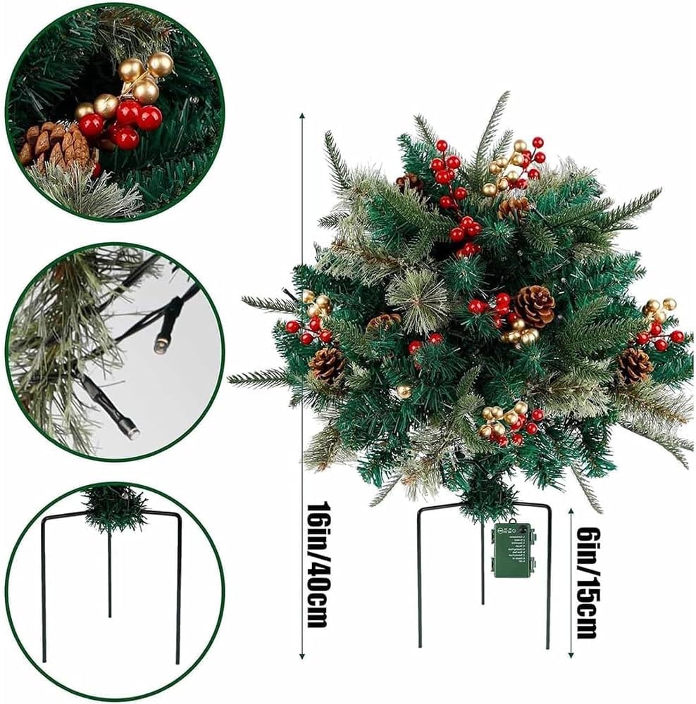 Genérico Arbustos en macetas preiluminados, macetas Festivas, Rellenos de parterres navideños para el Porche Delantero al Aire, maceteros Artificiales para Exteriores con vegetación navideña,2pcs
