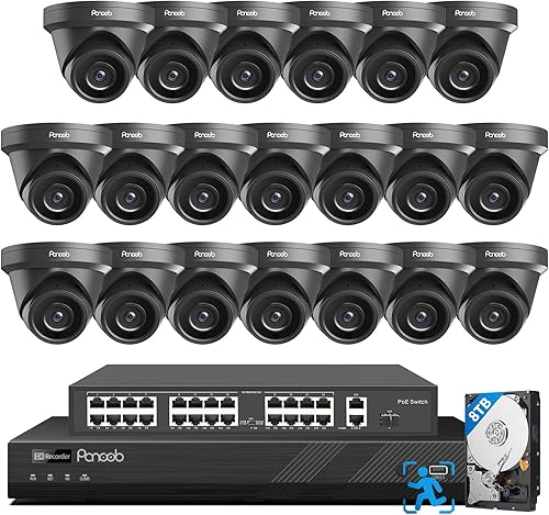 Miniatura 10 de Sistema de cámara de seguridad de 16 canales 4K PoE, cámara domo de torreta negra IP con cable de 8 MP con detección de vehículos humanos AI, 12Cams