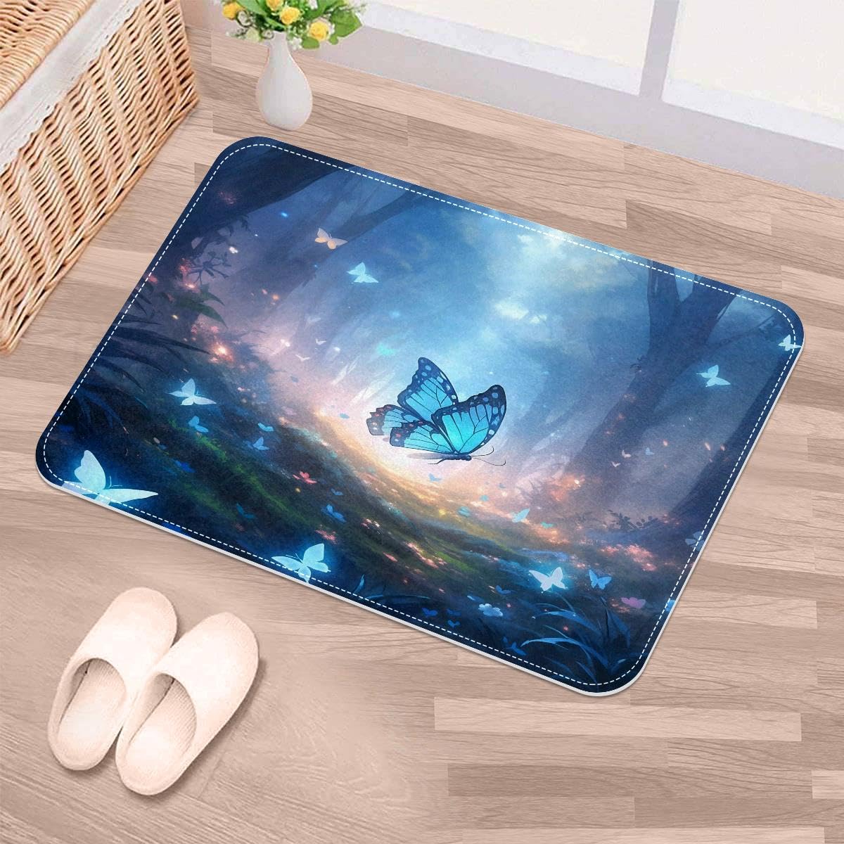 Felpudo lavable para la puerta delantera con diseño de mariposas, ideal para hogares con perros