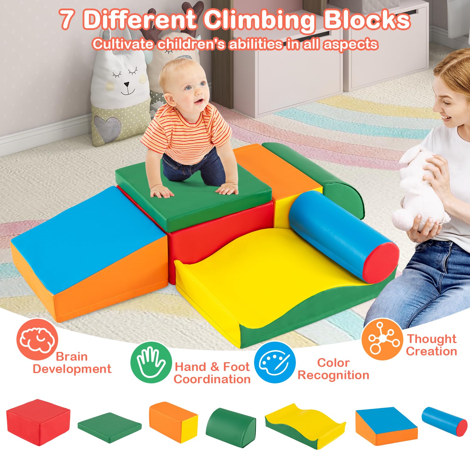 Costzon Foam Climbing Blocks, 7 Pieces Indoor Soft