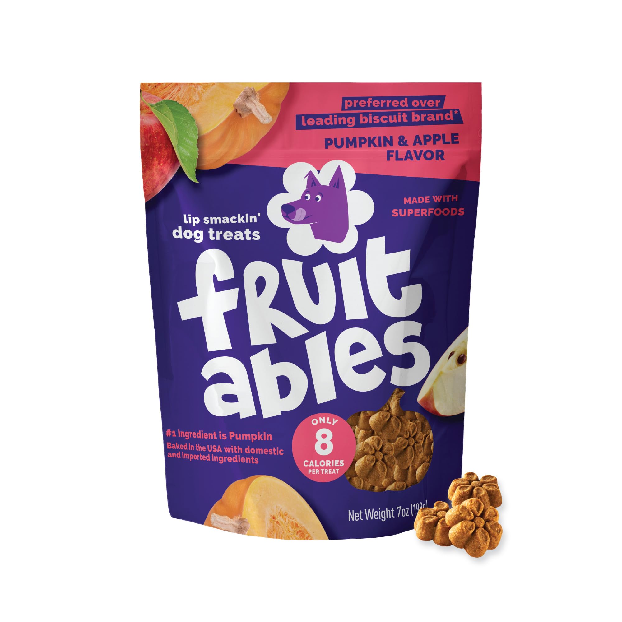 Fruitables Baked Dog Treats, Healthy Pumpkin Treat for Dogs, Low Calorie & Delicious, No Wheat, Corn or Soy, Made in the USA, Pumpkin and Apple Flavor, 7oz