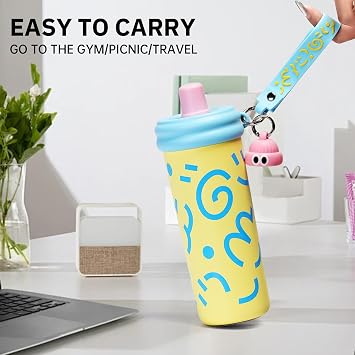 Stainless Steel Tumbler with Straw, 600ml/20oz Tumbler with Leak Proof, Reusable Double Walled Water Bottle, Thermo Coffee Travel Mug (Yellow)