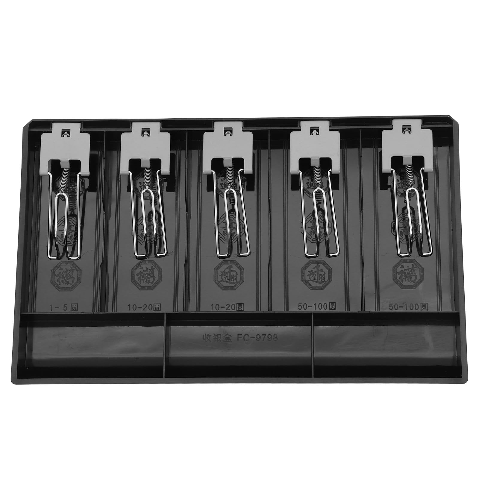 Lurrose Cassetto Portavalori con 5 Scomparti e Clip in Metallo, Vassoio Porta Contanti e Monete per Supermercati, Uffici e Piccole Imprese, Organizzatore Cassa Sottobanco per Negozio