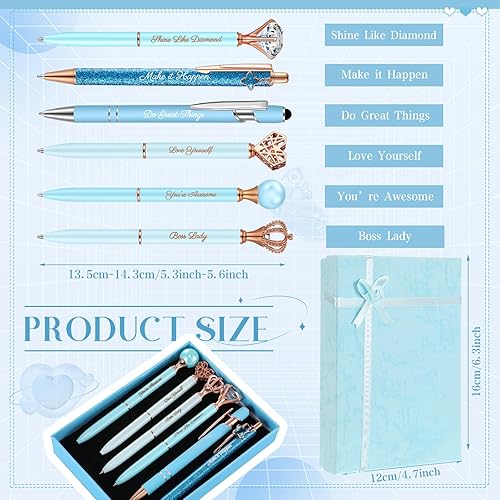 Miniatura 2 de 6 bolígrafos elegantes para mujer, bolígrafo de diamantes de cristal para diario, bonito bolígrafo con purpurina con caja, regalos inspiradores para