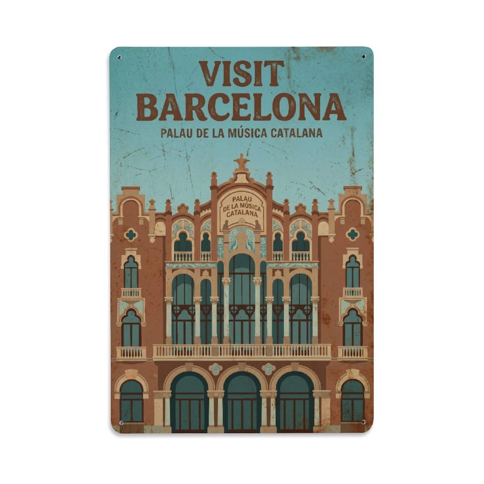 Este 8X12inch Style Vintage Travel Barcelona Spain Winning Metal Tin Sign