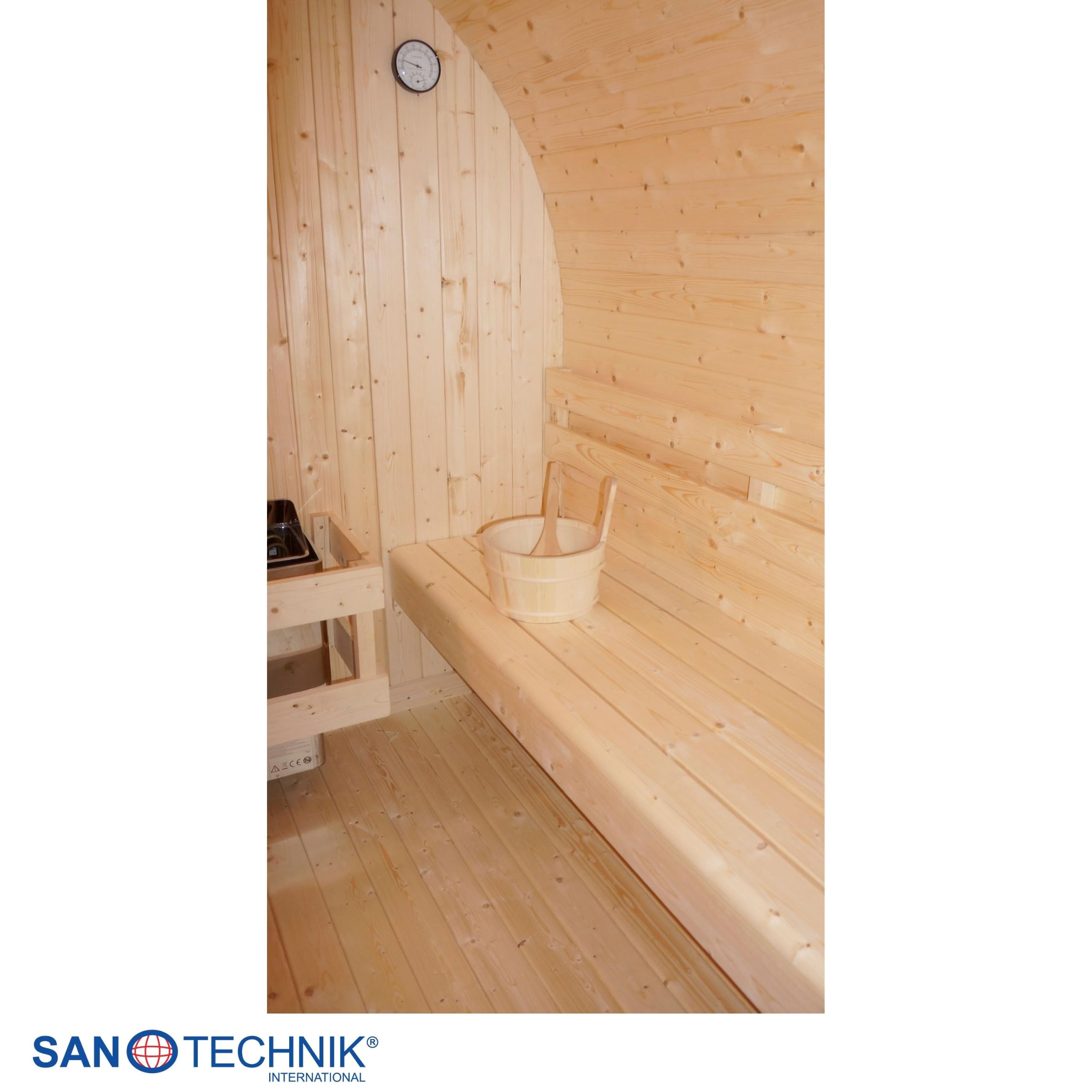 SANOTECHNIK Außensauna Island XL für 4 Personen Fichte Naturbelassen 220 x 189 x 200 cm mit 6 mm Sicherheitsglas-Tür und 3,8 cm Wandstärke