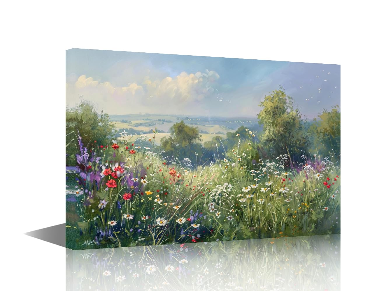 TISHIRON Bloom Plant Wall Art for Bedroom Wilderness Canvas Art Decor Wildflowers Modern Wall Pictures for Living Room 1 Piece Artwork Paintings Giclee Framed Ready to Hang, 36x24in