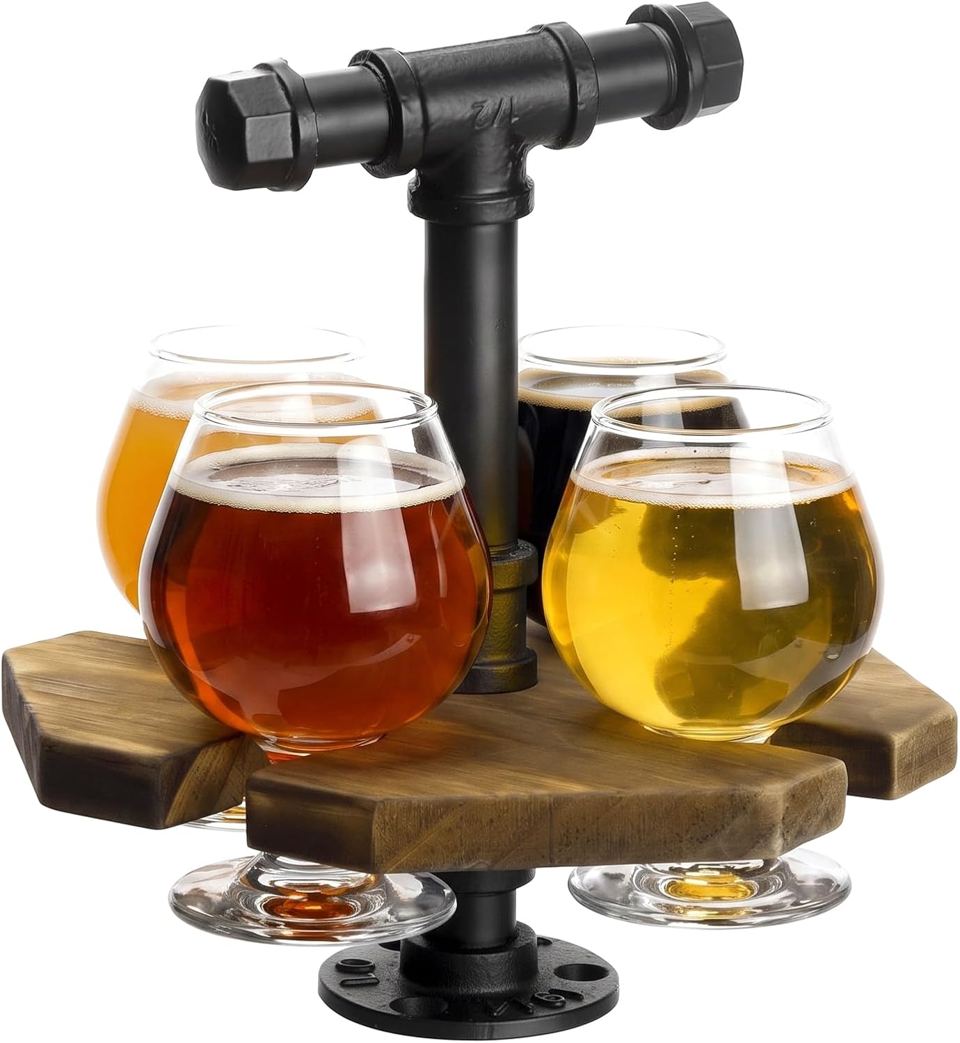 MyGift Beer Flight Boards with 4 Glasses, Whiskey Flight Tasting Set Tequila Margarita Flight Board Wood Portable Tasting Serving Caddy for Home Bars, Tasting Events, Craft Beer Enthusiasts