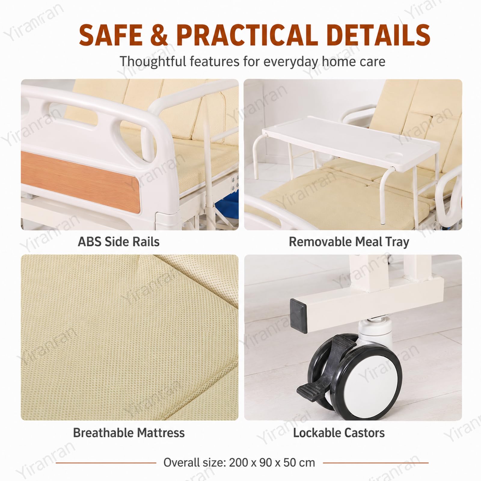 Letto Medico Completamente Elettrico Per Uso Domestico, Letto Ospedaliero Elettrico Con Sollevamento, Telecomando, Funzione Di Rotazione Laterale Temporizzata, Sedia Comoda, Sponde Laterali,