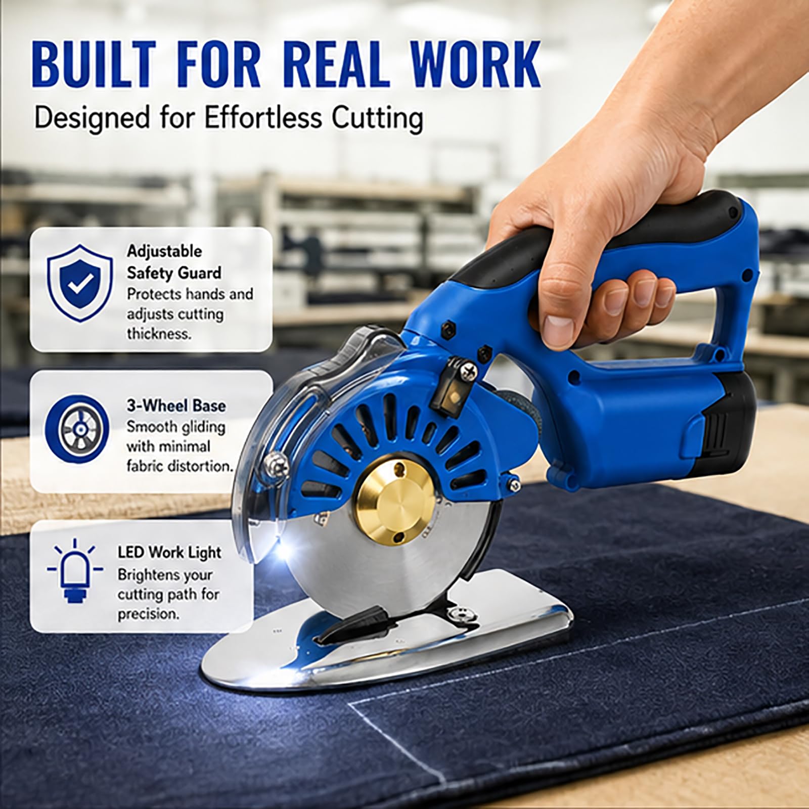 Cortador de tela eléctrico, herramienta rotativa inalámbrica para tela multicapa, tijeras de alta resistencia de 150 W, máquina cortadora de con batería de litio, para alfombra de cuero de m RCS-100B